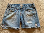 True Religion Beaded Pocket Denim Cutoff Shorts Size 29.