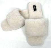 Aqua Ivory Shearling Slide Slippers Square Toe Cushioned Slip-On Sz 8.5 New