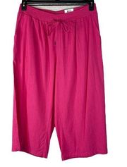 Style & Co Ankle Pants Wide Leg Smocked Waist Pockets Crinkle Gauzy Fuchsia Pink