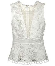 White Crochet Lace Sleeveless Peplum Top XS X-Small