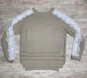 Listicle Boutique Crochet Beige Sweater with Arm Lace Details Large