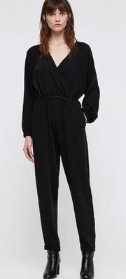 Allsaints Molli Jumpsuit Size 6 Black Long Sleeve Tapered 80s Lightweight