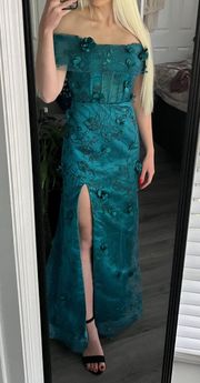 Prom Dress Green With Flowers 