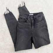 good curve faded black raw hem Jean