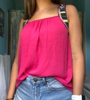 Pink Chiffon Top With Beaded Straps 