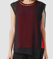 All Saints Navy and Red Layered Asymmetrical Blouse