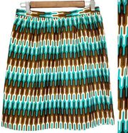 Milly Womens 6 Pencil Skirt 100% Silk Geometric Ikat Brown Green Cream Lined