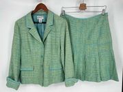 Vintage Pendleton Skirt Suit Sz 12 Blue Green Blazer Pleated Skirt Silk