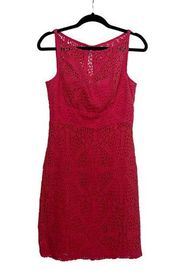 Trina Turk Women's Dress Pink Lace Crochet Sheath Boat Neck Designer Size 4