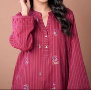 NWT Pakistani brand Zeen embroidered yarn dyed shirt only