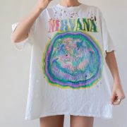 Urban Outfitters Nirvana Oversized Graphic Band T Distressed White Size S/M NWT