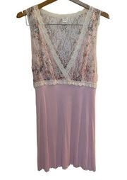 Hanky Panky Night Gown Pink Sleeveless Lace V-Neck Stretch Womens Size XL