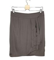 Trina Turk Gray Shiny Cascade Ruffle Front Faux Wrap Pencil Skirt