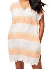 Carve Design Tamika Swim Coverup V-Neck Striped Tassel Hem Multicolor Medium