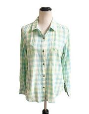 The North Face Women’s Plaid Collard Button Front Shirt Size XL Blue Green