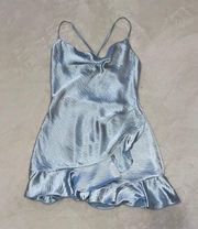 Light Blue Satin Ruffle Romper