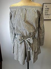 Faithful the Brand White and Blue Stripped Offshoulder Romper SZ 2