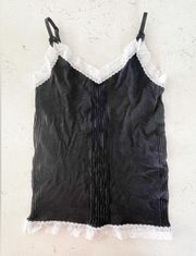 Cacique Black Slimming Camisole Tank Top White Lace Trim Size 14/16