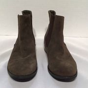 Laura Scott Deep olive Green Suede Booties Pull On Low Heel Women’s Size 9.5