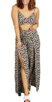 NWT HYFVE Leopard print Split Hem Pants and matching crop top Set