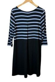 NEW J. Jill Wearever Collection Blue Black Striped Shift Dress Size Medium