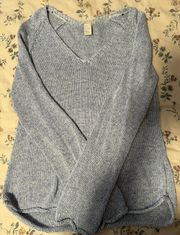 Heather Blue Knit V-Neck Sweater