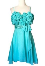 Terani Couture Aqua Rosette Chiffon Formal Easter Spring Formal Dress Size 4