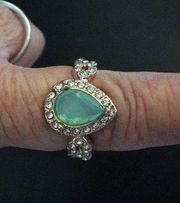 Badgley Opalescent Green Gold Crystals Ring size 8