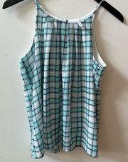 DNA Couture sleeveless blouse, blue/green plaid, size small