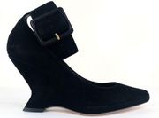 DIOR DIOROUND WEDGE SUEDE ANKLE STRAP PUMPS