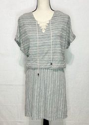 The Vanity Room Women's Textured Knit Lace Up Dress Gray Size M NWT