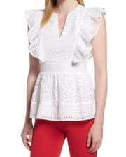 ✨ 1901 White Cotton Eyelet Ruffle Blouse Top 6