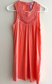 Shift Dress with Braided Fabric Neckline, Peach Mini Dress, Size XS