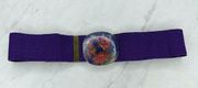 Vintage Purple Butterfly Flower Floral Buckle Stretch Cinch Belt Size Small S