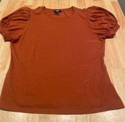 Paige Matcha puffed sleeve burnt copper cotton top, size M, $65, B