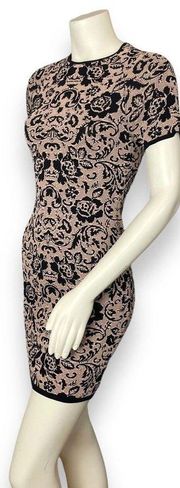 Torn‎ by Ronny Kobo Dress Bodycon Knit Floral Stretch Mini Fitted Short Sleeves