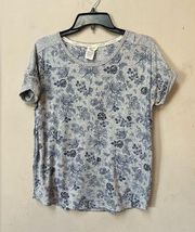 Lucky Brand Women’s Soft Blue Floral Stretchy Short Sleeve Shirt Medium