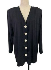 Vintage  Size 6 Women Blazer Top Rayon Button Down Black 90s V-Neck