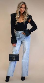 Black Faux Fur Crop Top