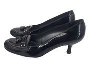 STUART WEITZMAN BLACK PATENT LEATHER TASSEL KITTEN HEELS WOMENS SIZE 7.5 $369