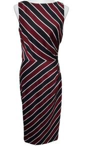 NY&CO burgundy & black diagonal stripe sateen sheath dress size 6