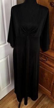 Vtg Vanity Fair Dressing Gown Womens 16 Black Plunge Semi Sheer Pocket 60s 70s