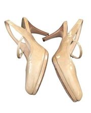 Cole Haan Nike Air Slingback Stiletto Pump 7.5 Shoe Patent Leather Tan Career