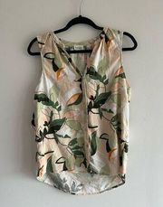 Nicole Miller M Floral Sleeveless Linen Blouse