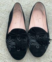 KATE SPADE Black Suede Loafer with Tassle Bow