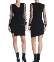 Gracia Polka Dot Mesh Sleeve Dress in Black Size Large