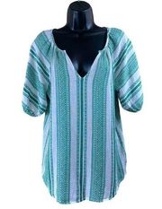 Velvet by Graham & Spencer Malaga Jacquard Cotton Short Bubble Sleeve Boho V-nec