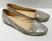Loeffler Randall Metallic Ballerina Flats Slip On Shoes Loafers Silver Beige 8