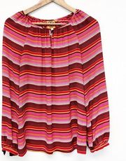 Tory Burch Womens Size 2 Blouse Pink Maroon Orange Stripe Long Sleeve Preppy