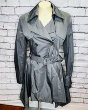 BCBGMAXAZRIA Womens Gray Ruffled Belted Ophelia Trench Coat Size Small